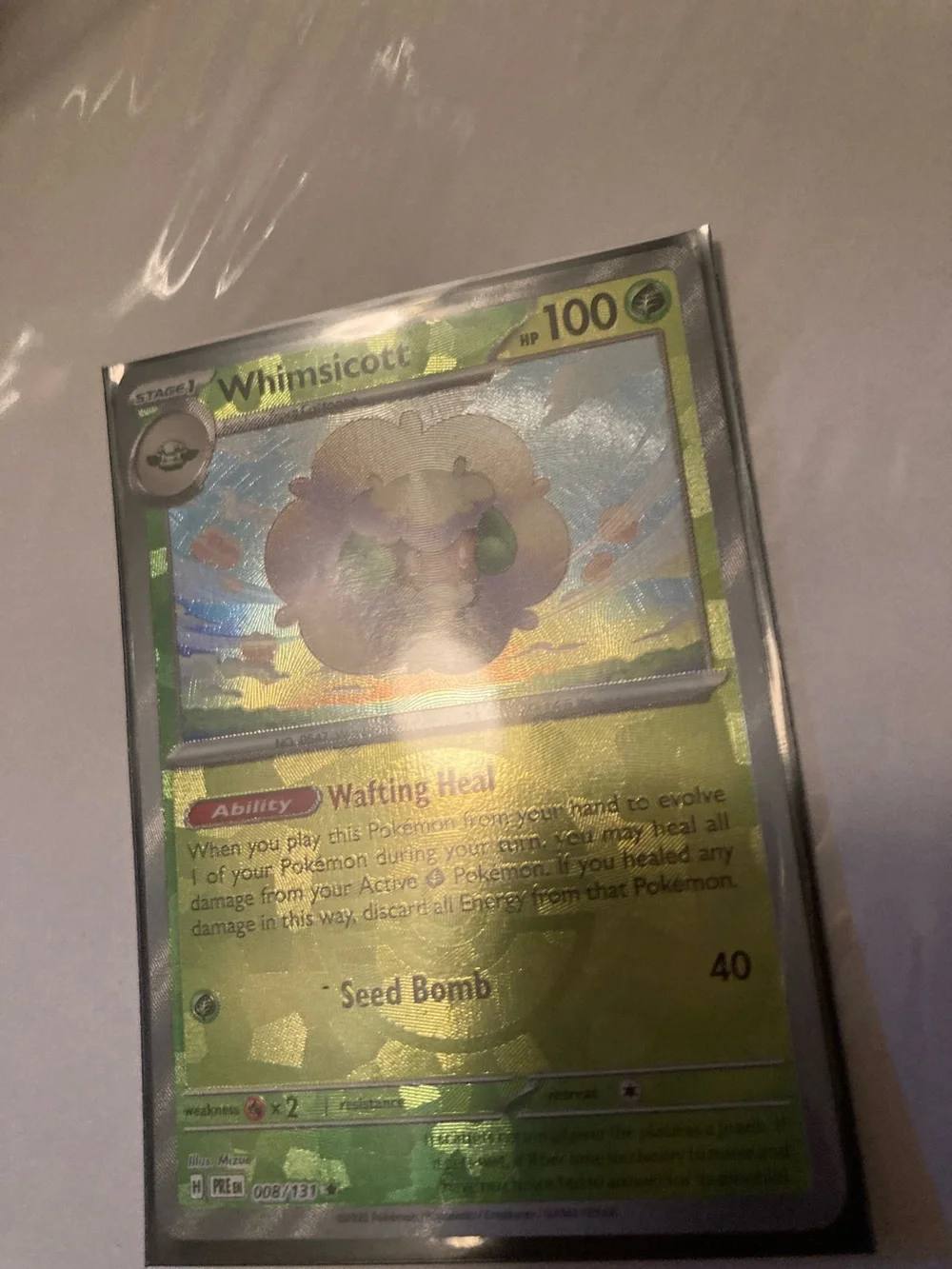POKEBALL Pokemon Whimsicott Holo Green Gold Trading Card